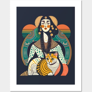 Woman and Cat Gustav Klimt Style Posters and Art